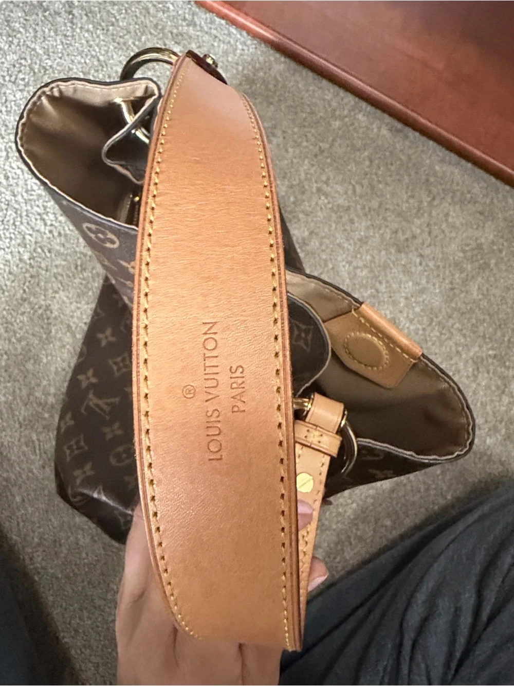 Louis Vuitton Monogram Shoulder Hobo in Brown with Tan Strap and Gold Hardware - Picture 14 of 14